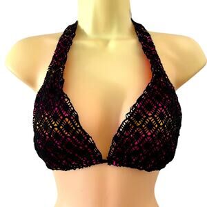 Joe Boxer Black Lace String Bikini Top Juniors Size M Crocheted Summer Swim